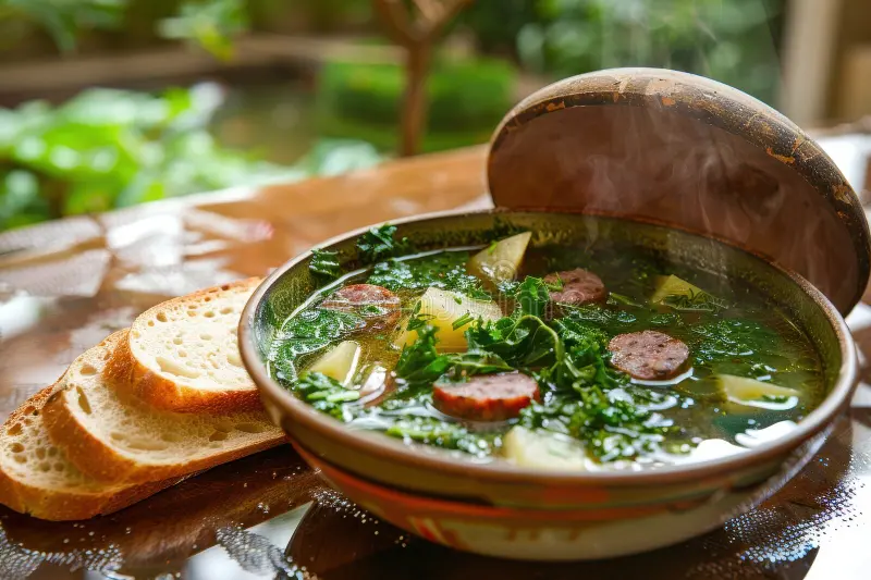 Sopa tradicional portuguesa servida em tigela de barro